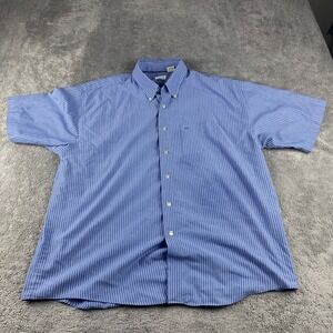 Van Heusen Button Down Shirt Mens XL 17-17.5 Blue Striped Short Sleeves